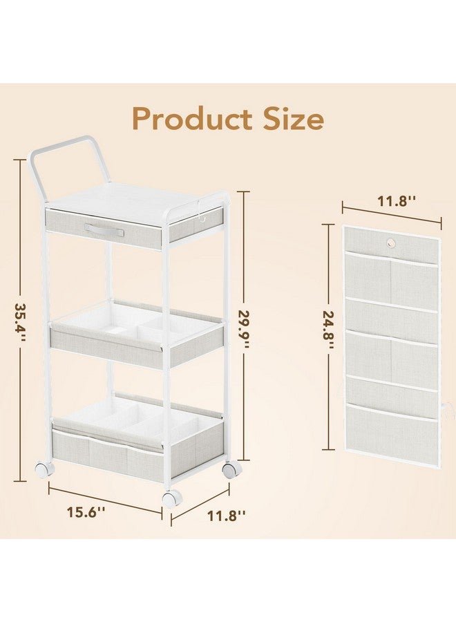 BBLIKE 3-Tier Diaper Caddy Organizer - Rolling Utility Baby Cart with Drawer and Side Pockets for Nursery and Baby Essentials, Multi-Function Cart for Bedroom and Bathroom, White - Image 1