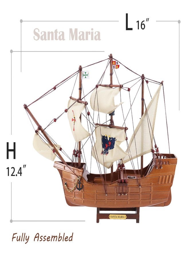 NAUTIMALL Wooden Ships 16" Santa Maria Miniature Tallship Models Nautical Sailboat Decor Father's Day Christmas Gift Christopher Columbus - Image 2