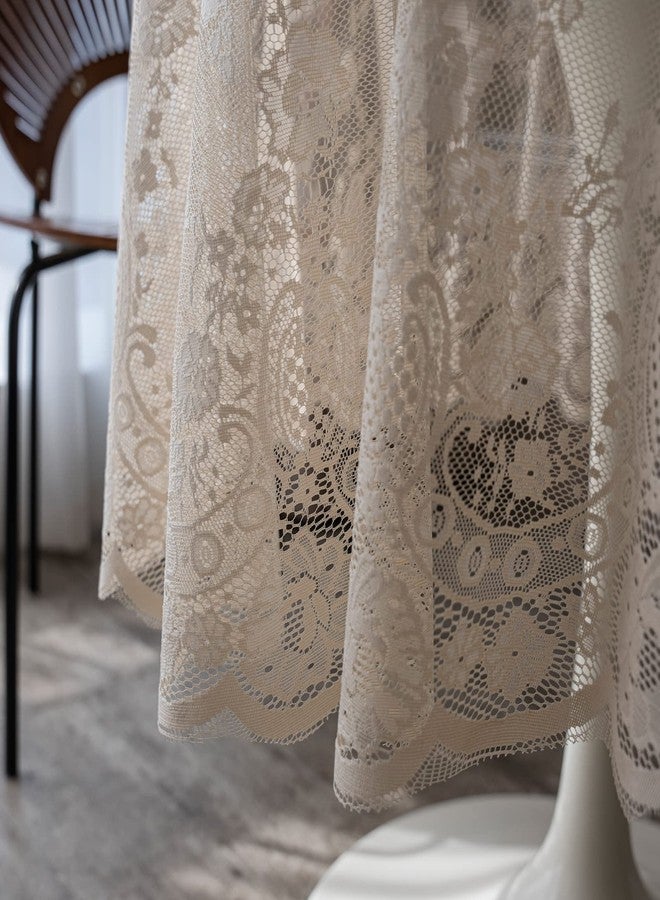 Fhberni Beige Lace Tablecloth Embroidered Elegant Floral Patterns Table Cloth Round Overlay Table Cover for Wedding Party Holiday Long Dinner Home Decor(Round-60, Beige) - Image 3