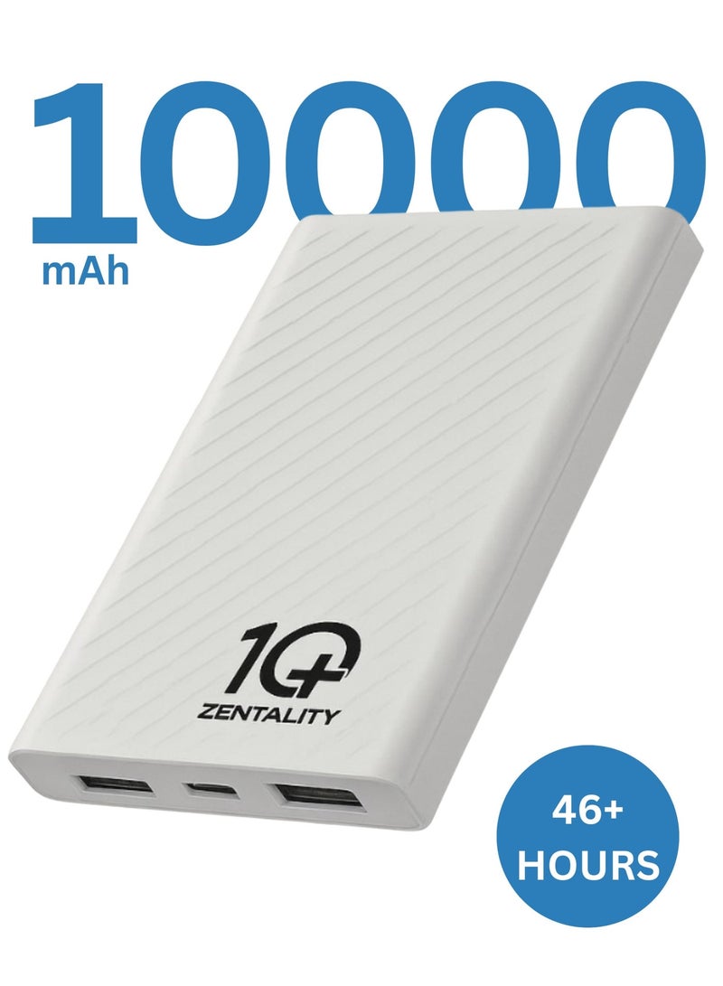 Zentality 10000 mAh Slim and Powerful Power Bank with 12W 2 Output Port,USB-C, Micro Ports,LCD Display, Small and 46 hours Battery for Smartphones, Tablets and Others - Image 1
