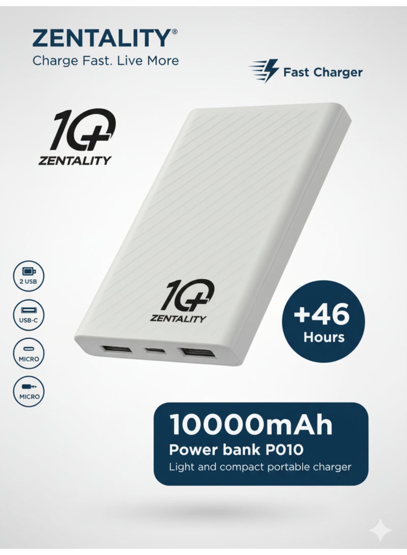 Zentality 10000 mAh Slim and Powerful Power Bank with 12W 2 Output Port,USB-C, Micro Ports,LCD Display, Small and 46 hours Battery for Smartphones, Tablets and Others - Image 4