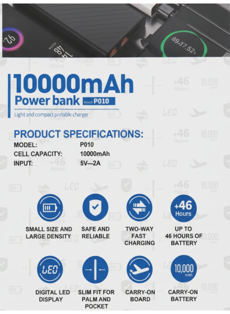 Zentality 10000 mAh Slim and Powerful Power Bank with 12W 2 Output Port,USB-C, Micro Ports,LCD Display, Small and 46 hours Battery for Smartphones, Tablets and Others - Image 5