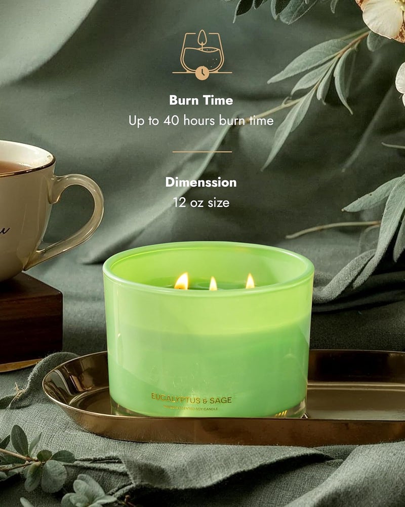 96NORTH Luxury Eucalyptus & Sage Soy Candle | Large 3 Wick Jar Candle | Up to 50 Hours Burning Time | 100% Natural Soy Wax | Housewarming Gift for Men and Women - Image 3