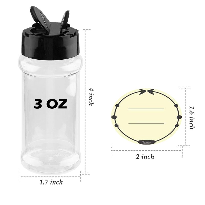 توزازو Tuzazo 3 أوقية الجرار التوابل البلاستيكية مع أغطية وملصقات Shaker 14 PCS تنظيف زجاجات التوابل الفارغة حاويات توابل لأعشاب التوابل ومساحيق التوابل - Image 2