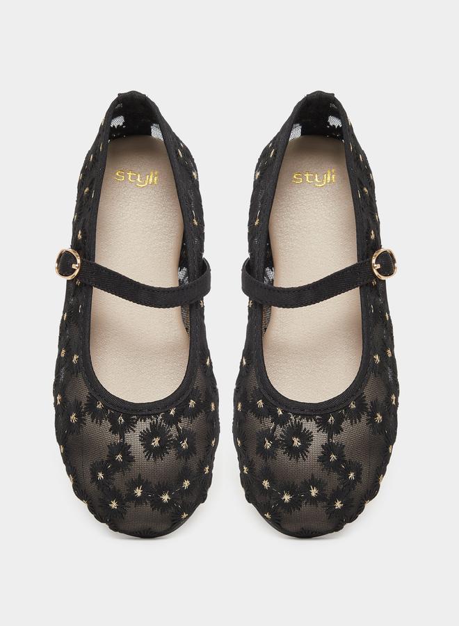 Styli Embellished Ballerinas with Buckle Closure - Image 5