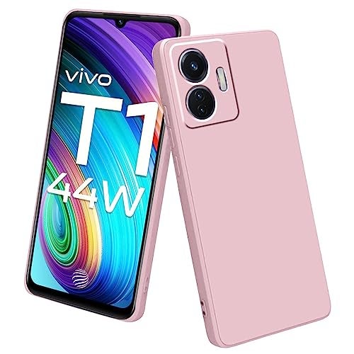 LIRAMARK Silicone Soft Back Cover Case for iQOO Z6 44W / Vivo T1 44W (Silicone Pink) - Image 1