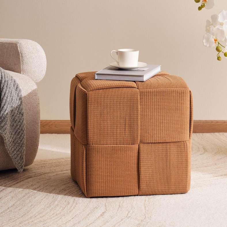 Pan Home Rib Velvet Pouf - Brown