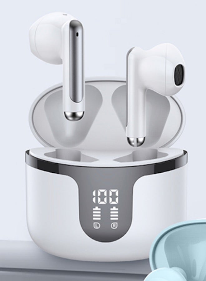 True Wireless Stereo Earbuds, Bluetooth Earbuds Touch Control 24h Strong Endurance, Semi-in-Ear Bluetooth 5.3 Headphones,Feather-Like Wearing, Open-Ear Listening, White