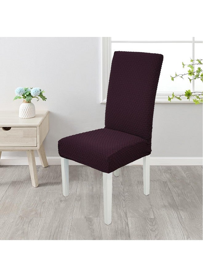 House of Quirk Stretchy Universal Jacquard Chair Cover Removable & Washable Short Dining Chair Cover Protector Seat Slipcover (Wine, Pack of 4) - Image 2