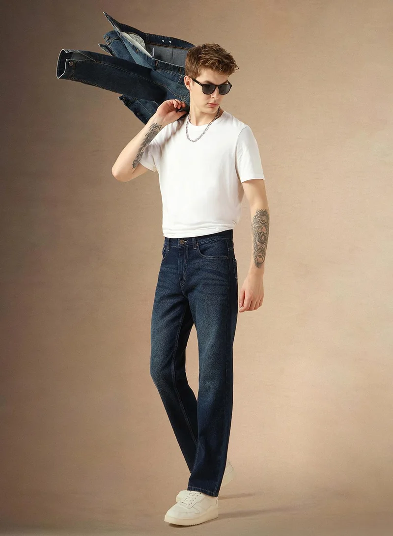 Men's Indigo 100% Cotton Solid Full Length Relaxed Fit Jeans