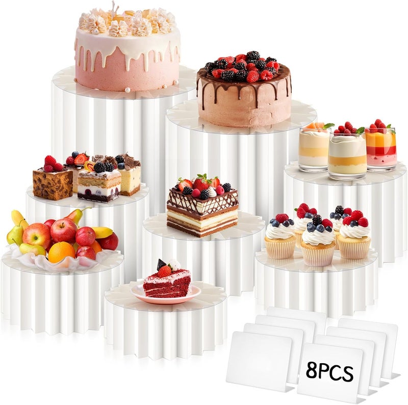 Marsui 8 قطع حاملات بوفيه لعرض الطعام لطاولة الحلويات حاملات كعك قابلة للطي من الكرتون أعمدة طويلة للحفلات أعياد الميلاد الزفاف ديكور الأعمدة (صغيرة) - Image 1