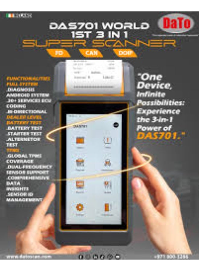 داتو  جهاز فحص أعطال السيارات DAS 701 | أكثر من 30 خدمة | برمجة وحدة التحكم الإلكترونية | دعم CAN FD و DOIP - Image 2