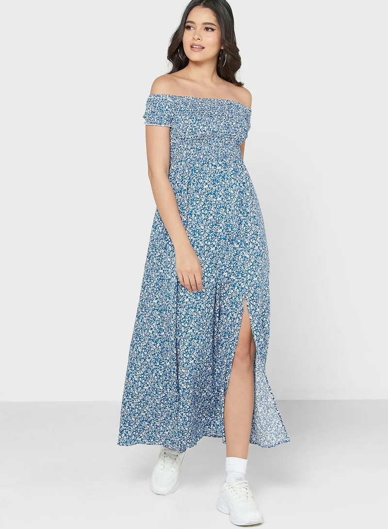 Ginger Off Shoulder Slit Printed Dress