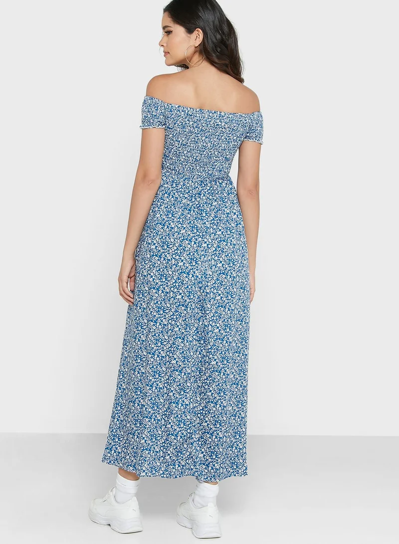 Ginger Off Shoulder Slit Printed Dress