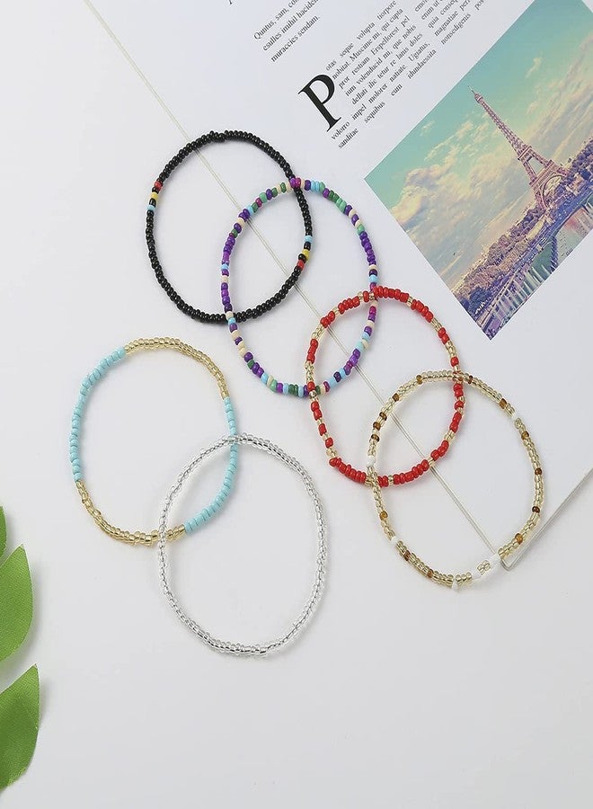 yfstyle 24PCS Boho Beaded Anklet for Women Elastic Anklets Colorful Beaded Ankle Bracelet Handmade Adjustable Elastic Anklets Boho Style Bead Anklet-24 - Image 5