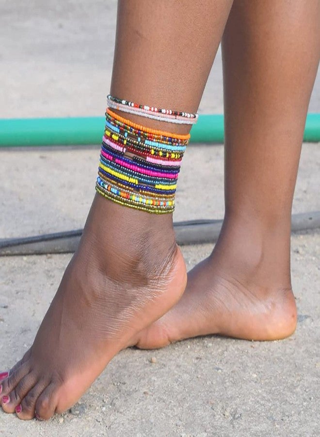 yfstyle 24PCS Boho Beaded Anklet for Women Elastic Anklets Colorful Beaded Ankle Bracelet Handmade Adjustable Elastic Anklets Boho Style Bead Anklet-24 - Image 3
