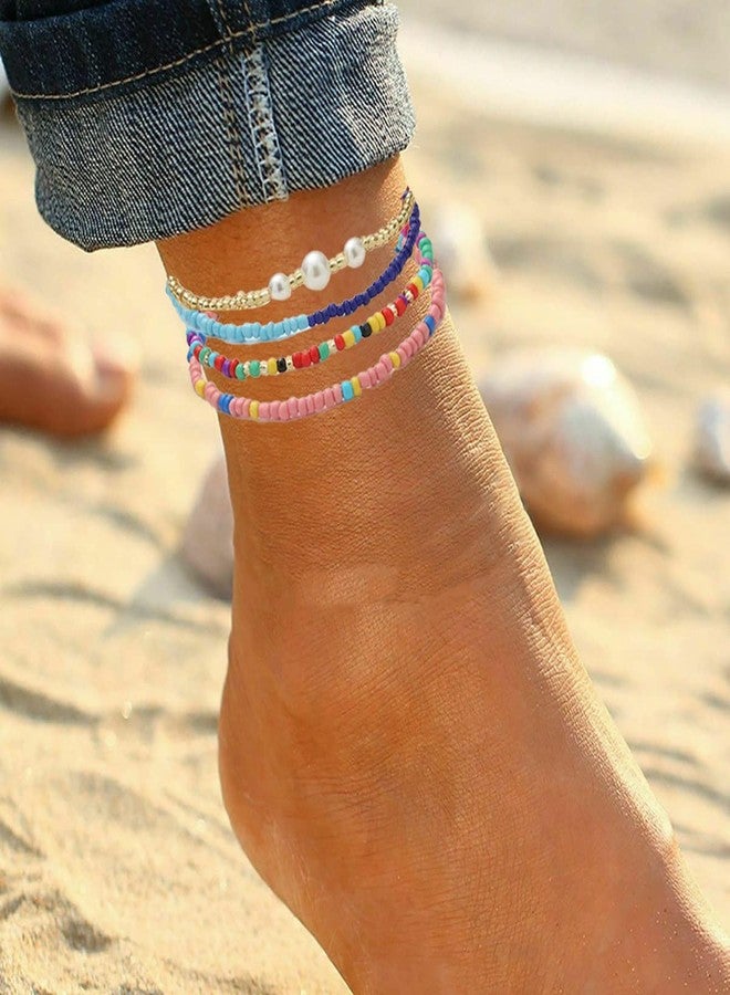 yfstyle 24PCS Boho Beaded Anklet for Women Elastic Anklets Colorful Beaded Ankle Bracelet Handmade Adjustable Elastic Anklets Boho Style Bead Anklet-24 - Image 4