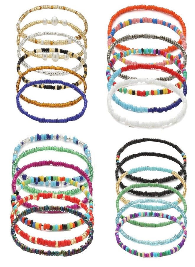 yfstyle 24PCS Boho Beaded Anklet for Women Elastic Anklets Colorful Beaded Ankle Bracelet Handmade Adjustable Elastic Anklets Boho Style Bead Anklet-24 - Image 1