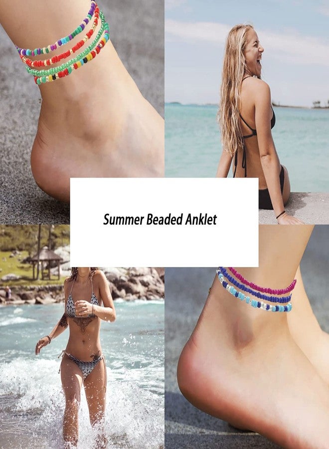 yfstyle 24PCS Boho Beaded Anklet for Women Elastic Anklets Colorful Beaded Ankle Bracelet Handmade Adjustable Elastic Anklets Boho Style Bead Anklet-24 - Image 2