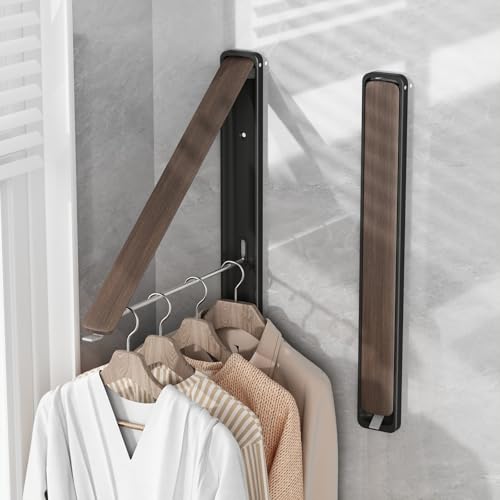 dancrul Clothes Drying Rack for Laundry Drying Rack Wall Mounted Clothes Hanger Rack Retractable Laundry Hanger Dryer Rack Space Saving Closet Organizer Aluminium (Walnut) - Image 1