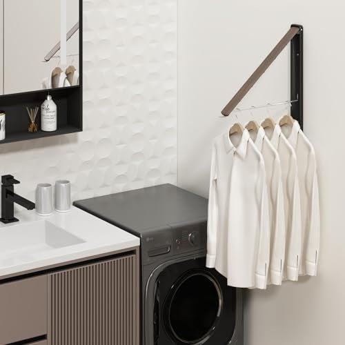 dancrul Clothes Drying Rack for Laundry Drying Rack Wall Mounted Clothes Hanger Rack Retractable Laundry Hanger Dryer Rack Space Saving Closet Organizer Aluminium (Walnut) - Image 5