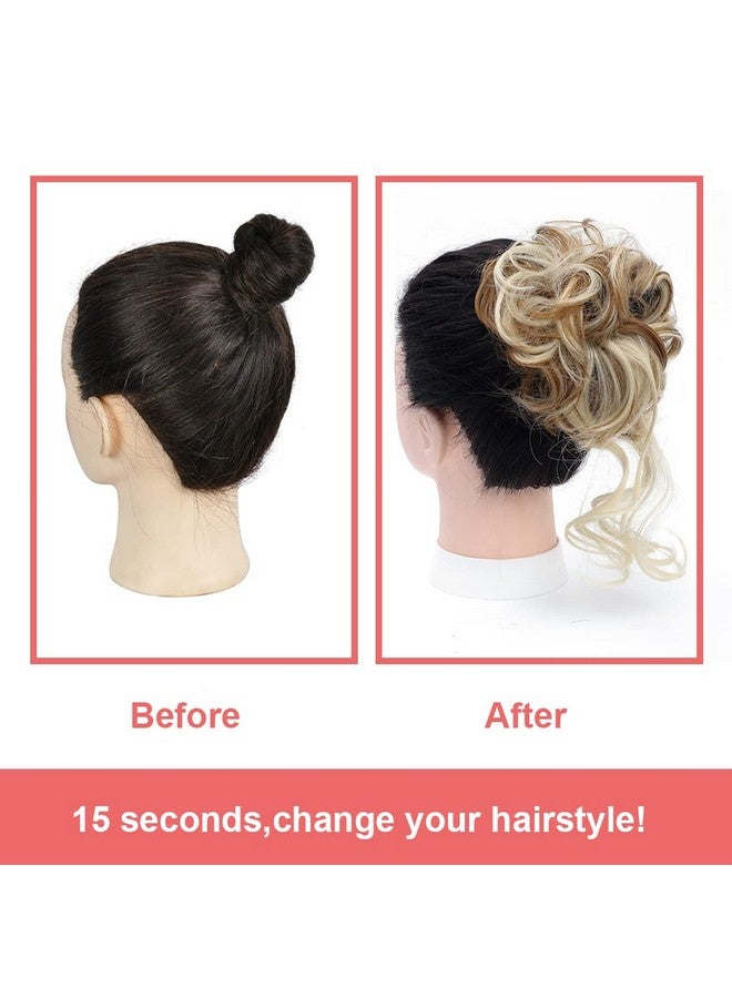 KETHBE KETHBE Messy Bun Hair Piece Tousled Updo Hair Buns Extension Elastic Hair Band Hair Pieces Curly Hair Bun Scrunchie For Women (Light Brown Mix Bleach Blonde)  - Image 4