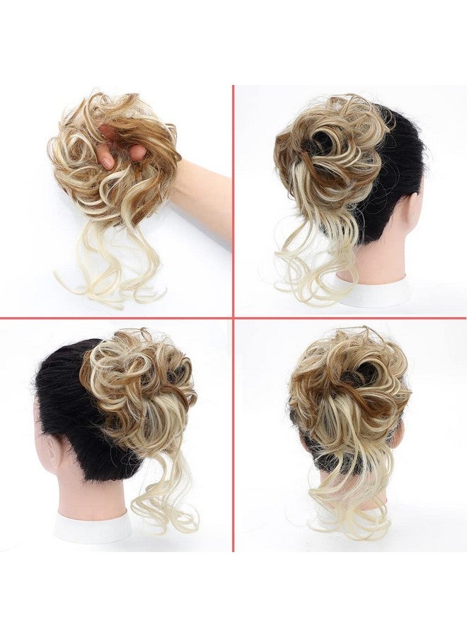 KETHBE KETHBE Messy Bun Hair Piece Tousled Updo Hair Buns Extension Elastic Hair Band Hair Pieces Curly Hair Bun Scrunchie For Women (Light Brown Mix Bleach Blonde)  - Image 2