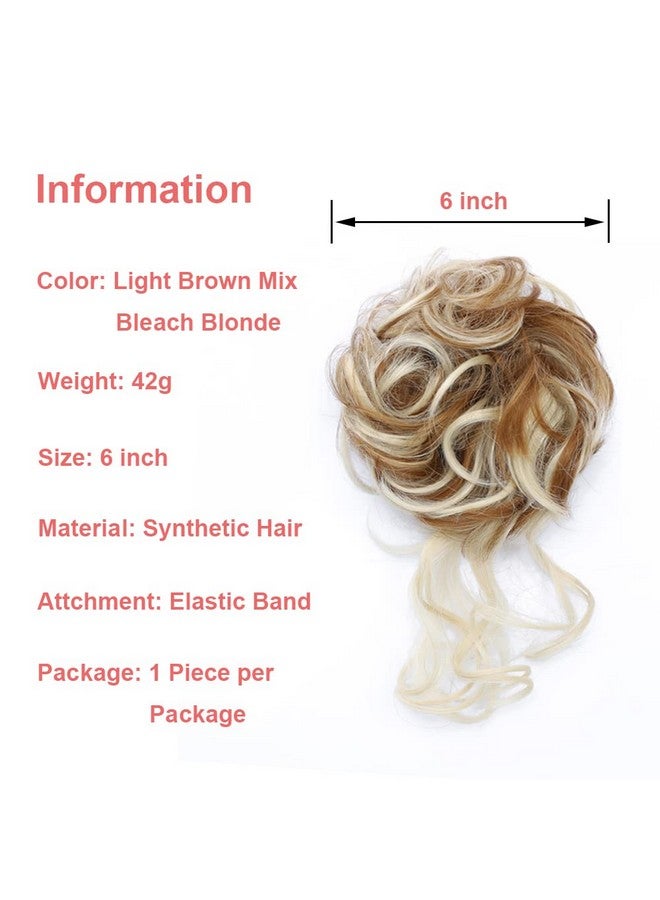 KETHBE KETHBE Messy Bun Hair Piece Tousled Updo Hair Buns Extension Elastic Hair Band Hair Pieces Curly Hair Bun Scrunchie For Women (Light Brown Mix Bleach Blonde)  - Image 3