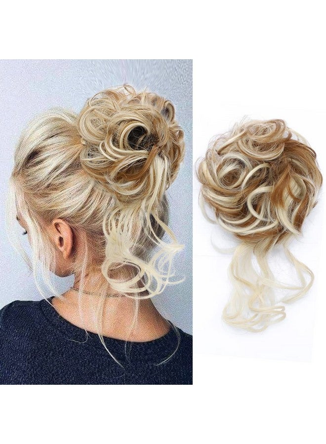KETHBE KETHBE Messy Bun Hair Piece Tousled Updo Hair Buns Extension Elastic Hair Band Hair Pieces Curly Hair Bun Scrunchie For Women (Light Brown Mix Bleach Blonde)  - Image 1