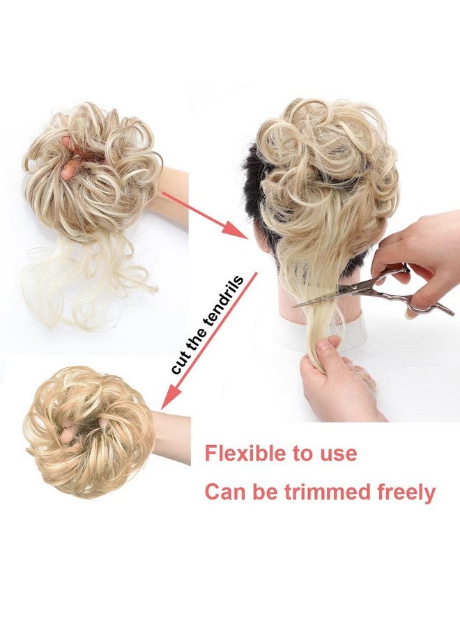 KETHBE KETHBE Messy Bun Hair Piece Tousled Updo Hair Buns Extension Elastic Hair Band Hair Pieces Curly Hair Bun Scrunchie For Women (Light Brown Mix Bleach Blonde)  - Image 5