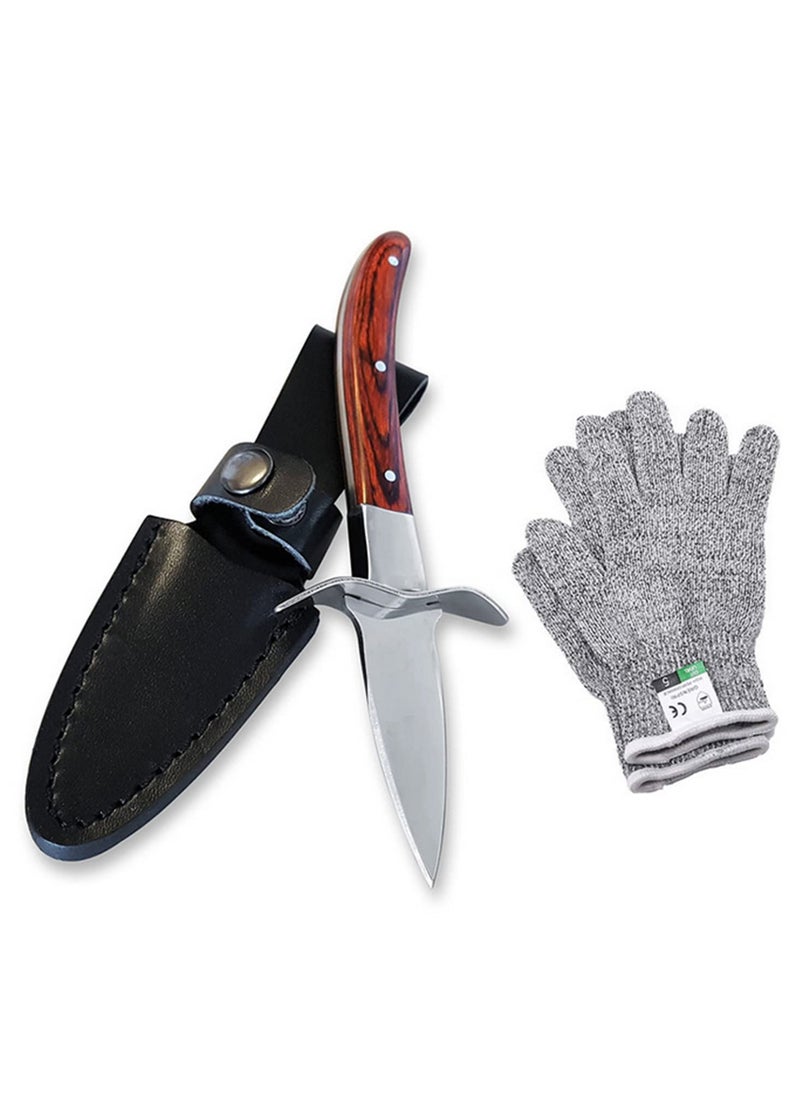 Beauenty - Poyster Shucking Knife Set with Wooden Handle u0026 Protective Gloves Oyster Shucker Tool for Safe and Efficient Shell Opening-(M) - Image 1