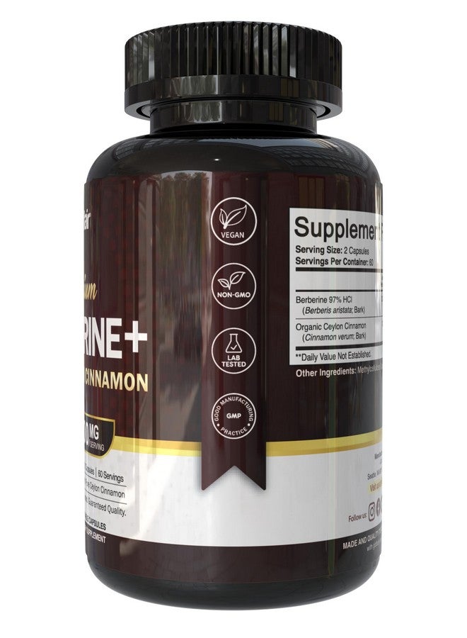 NutriFlair Berberine 97% HCl with Ceylon Cinnamon Supplement, 120 Capsules - High Potency, Premium Quality, Vegan-Friendly - 60 Servings - Image 3