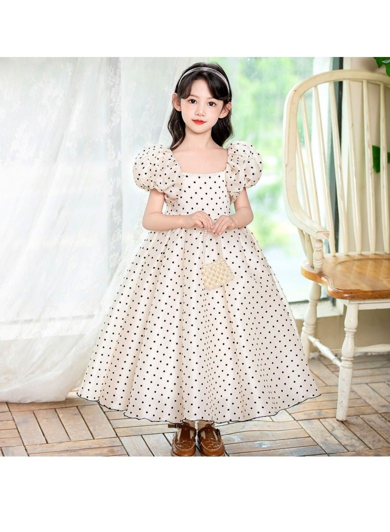 M MIAOYAN Puff sleeve girls princess dress, spring and summer polka dot pearlescent tulle dress, tulle birthday girls dress princess dress, summer little girl skirt children's forest tutu skirt - Image 1