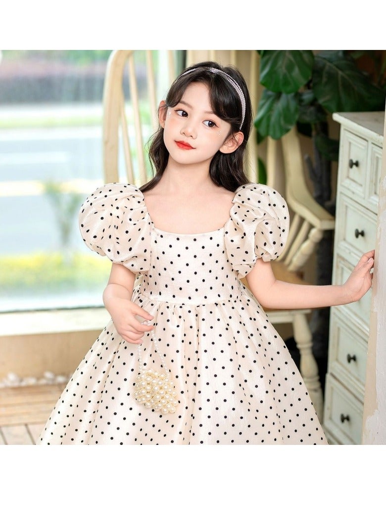 M MIAOYAN Puff sleeve girls princess dress, spring and summer polka dot pearlescent tulle dress, tulle birthday girls dress princess dress, summer little girl skirt children's forest tutu skirt - Image 4