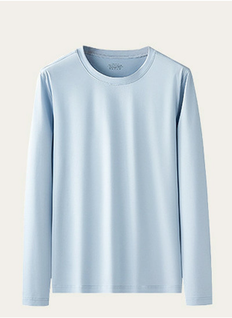 Loquat - Mens Solid Color Crew-Neck Thermal Underwear Shirt Cold Weather Base Layer,Long Sleeve T-Shirt Loungewear Light Blue - Image 1