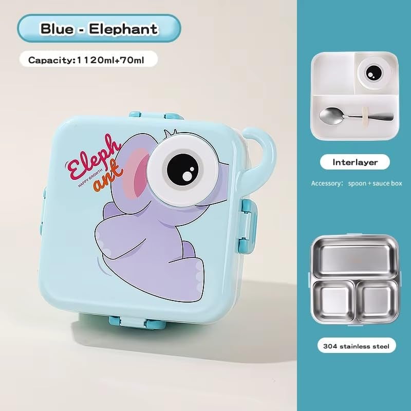 Wosta Elephant Lunch Box for Kids Adult Leak Proof Toddler Lunch Box with Sauce Dressing Containers BPA Free 4Compartment Lunch Container with Utensils for Girl Boy School Blue - Image 2