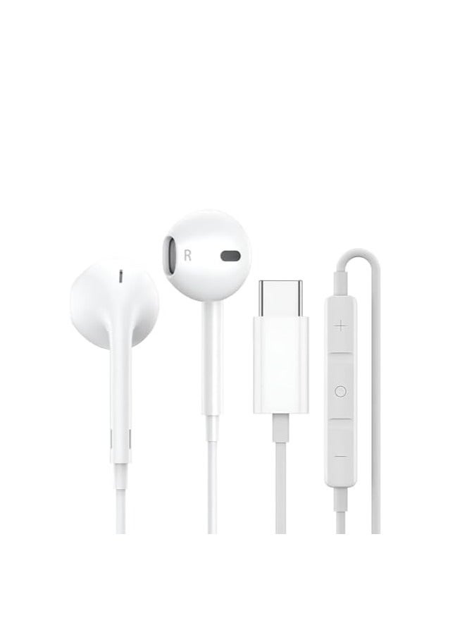 سماعات اذن بمنفذ USB C لسامسونج جالاكسي S21 الترا 5G مغناطيسية هاي فاي ستيريو رقمي تناظري مع ميكروفون للهواتف الذكية التي تعمل بنظام اندرويد وجالكسي اس 20 اف اي نوت بكسل 5 ابيض