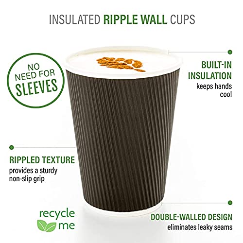 SANWALSA [250 ml, 25 Count, 8oz, Black Disposable Premium Double Wall Ripple Paper Cup | Ecofriendly Glasses for Party, Cafes, Events | Ideal for Tea, Coffee, Soft Drinks | GSM -485 - Image 2