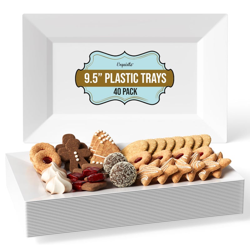 Exquisite Plastic Serving Trays For Party 40 Pcs 95 Inch White Serving Platters Disposable Party Trays For Food Catering Buffet
