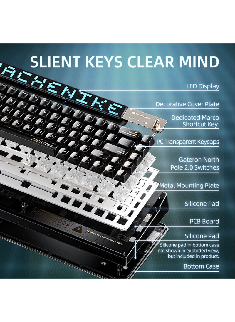 MACHENIKE - KT68 Pro Smart Screen Mechanical Keyboard With RGB Backlit GATERON Keyswitch Keyboard Black North Pole Brown Switch - Image 1