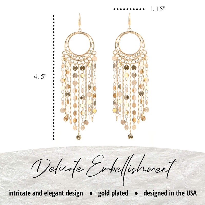 NTLX Bohemian Boho Tassel Dangle Drop Earrings for Women â€“ Lightweight Filigree Gypsy Coin Chandelier Disc Charm Hoops â€“ included Gift Box (Round - Gold) - Image 2