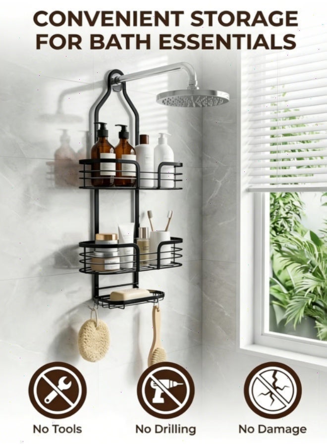 Yoawllty Shower Caddy, Hanging Bathroom Organizer for  Storage, No Drilling, Large Capacity Shower Rack, Stainless Steel Bathroom Organizer Shelves - Image 3