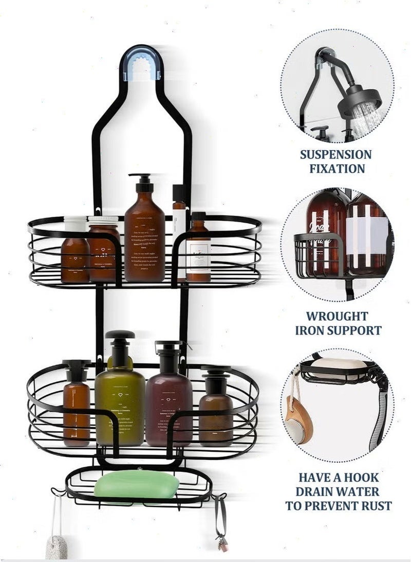 Yoawllty Hanging Shower Caddy, No Blocking to Over Shower Head, Shower Organizer Hanger Storage Rack Shelf with Hooks Soap Shampoo Soap Holder for Bathroom - Image 3
