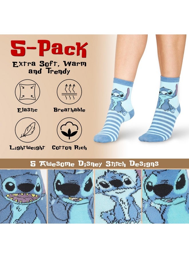 Disney Womens Novelty Socks, Pack of 5 Soft Calf Socks - Gifts for her (6/9.5 US, Blue Stitch) - Image 1