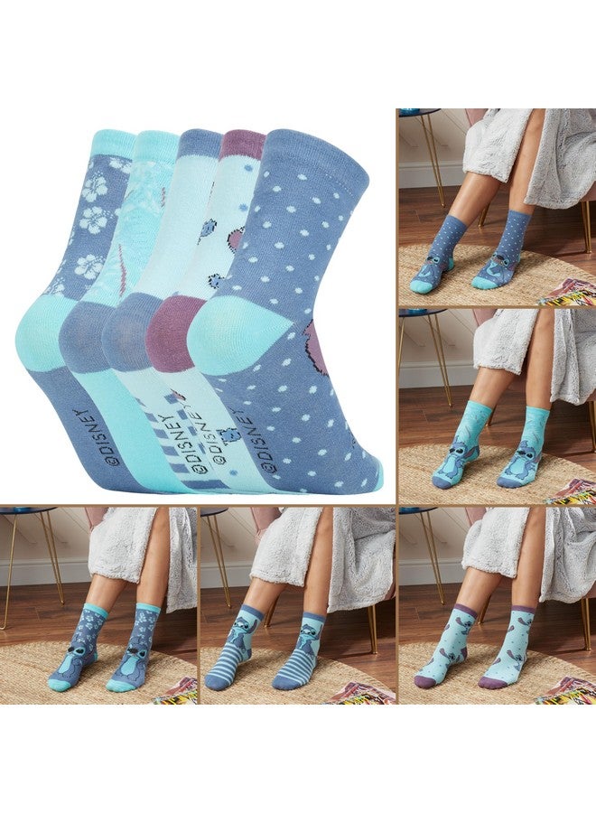 Disney Womens Novelty Socks, Pack of 5 Soft Calf Socks - Gifts for her (6/9.5 US, Blue Stitch) - Image 4
