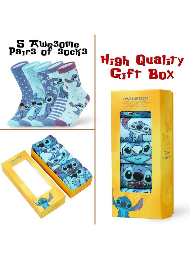 Disney Womens Novelty Socks, Pack of 5 Soft Calf Socks - Gifts for her (6/9.5 US, Blue Stitch) - Image 3