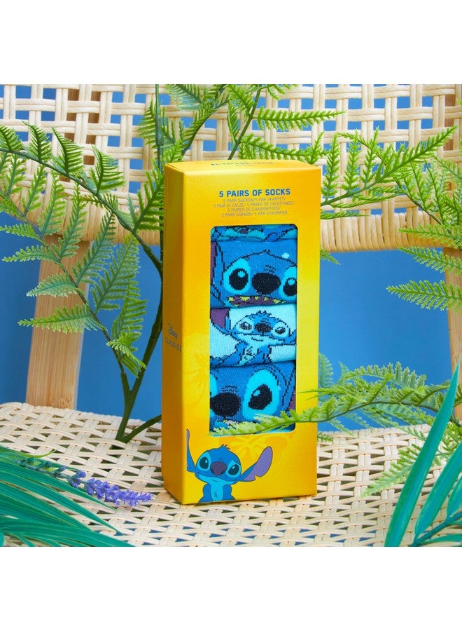 Disney Womens Novelty Socks, Pack of 5 Soft Calf Socks - Gifts for her (6/9.5 US, Blue Stitch) - Image 2