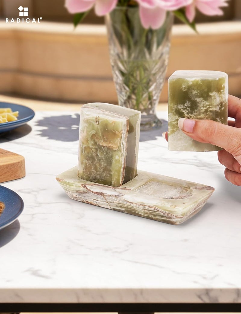 RADICALn Handmade Green Marble Salt & Pepper Shakers – 2.5 Inch Stone Spice Set for Kitchen & Dining, Saleros Holder for Pink Salt & Black Pepper, Modern Home Essentials - Image 3