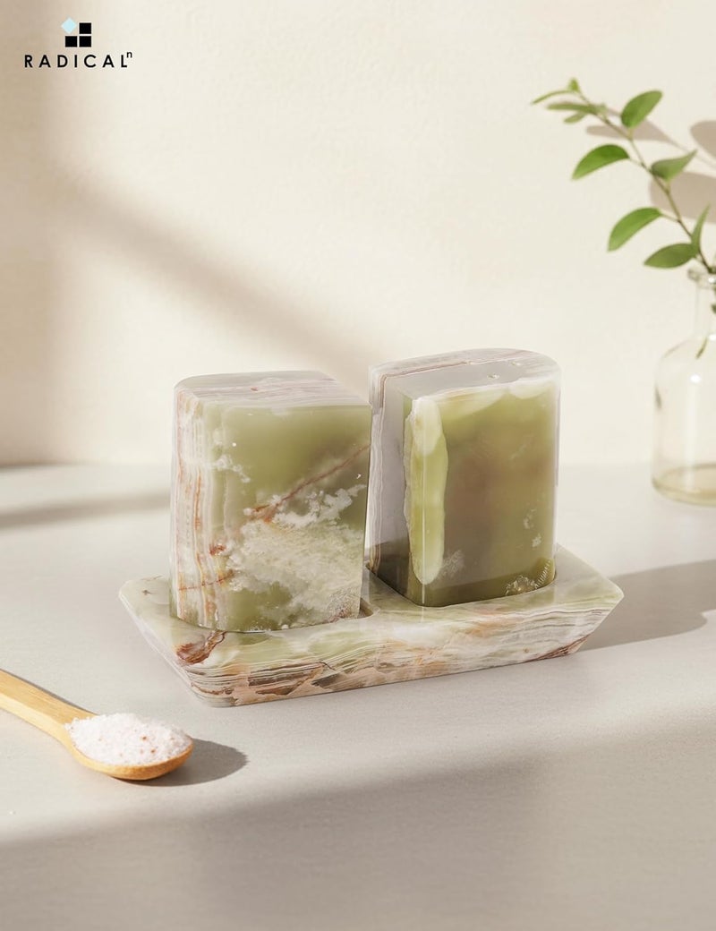 RADICALn Handmade Green Marble Salt & Pepper Shakers – 2.5 Inch Stone Spice Set for Kitchen & Dining, Saleros Holder for Pink Salt & Black Pepper, Modern Home Essentials - Image 5
