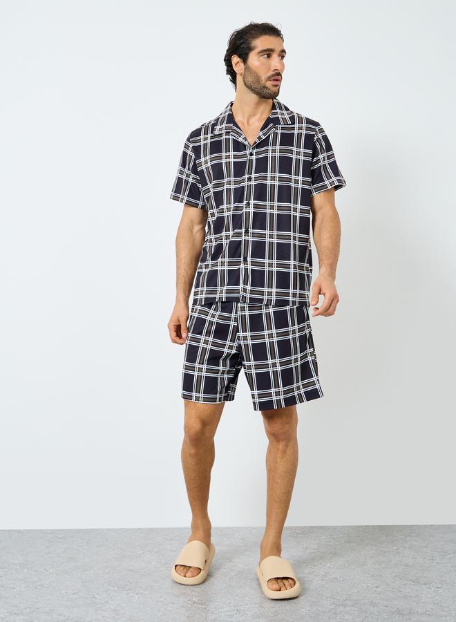 ستايلي طقم قميص وشورت قصير كاروهات أسود - Image 2